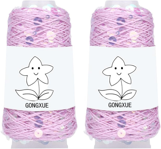 2 Balls Sequins Sparkle Cotton Yarn, Lurex Sequin Thread Accessories Knit it in Yarn with Metallic Shine for Knitting and Crocheting 100g (Illusion Pink, L)