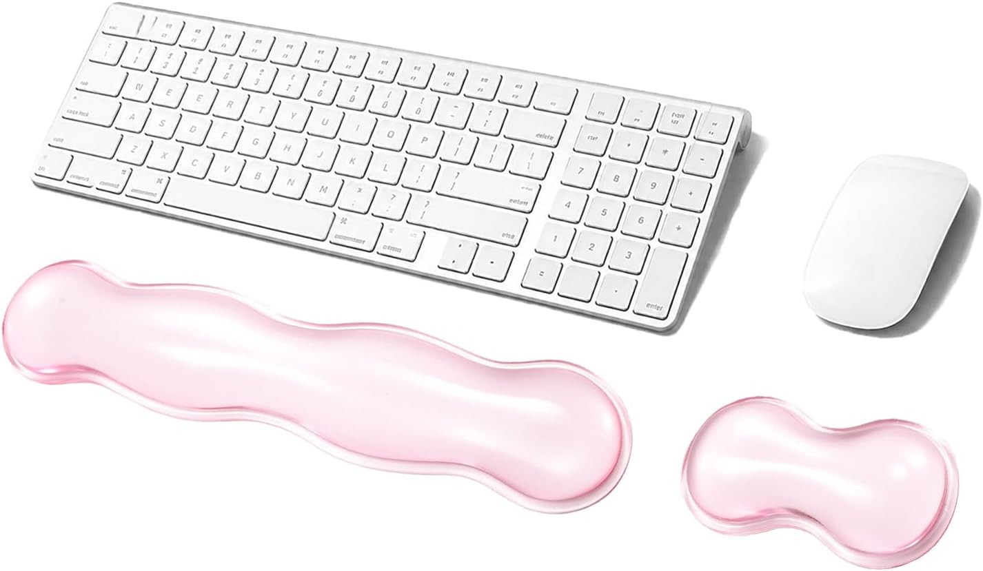 Gel Keyboard Wrist Rest Set, Clear Wrist Rest for Keyboard and Mouse, Ergonomic Keyboard Mouse Wrist Rest for Typing Pain Relief, Suitable for Office, Gaming, Computer, Laptop - Pink