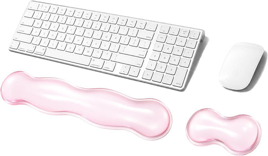 Gel Keyboard Wrist Rest Set, Clear Wrist Rest for Keyboard and Mouse, Ergonomic Keyboard Mouse Wrist Rest for Typing Pain Relief, Suitable for Office, Gaming, Computer, Laptop - Pink