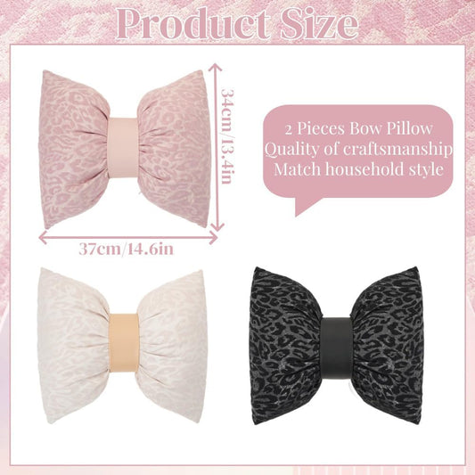 2Pcs Leopard Print Bow Pillows Elegant Coquette Throw Pillow Cheetah Bowknot Home Decor Stuffed Bow Lumbar Pillow for Bed Couch Living Room Decor