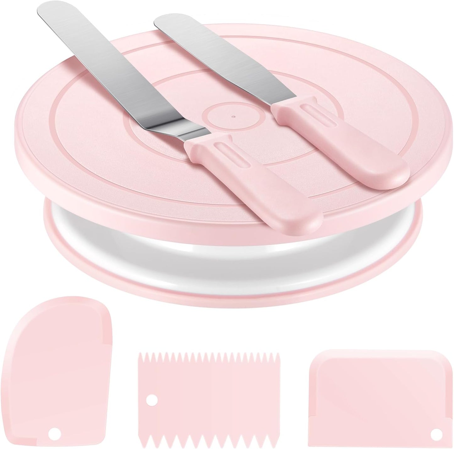 Kootek Cake Decorating Kit Baking Supplies Set Cake Turntable with 2 Frosting Straight Angled Spatula 3 Icing Smoother Scrapers Baking Accessories Tools for Beginners and Pros Mother's Day, Light Pink