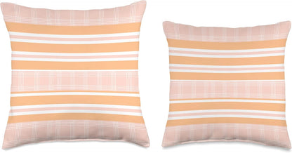 Modern Coral Peach Pink Stripes Striped Throw Pillow