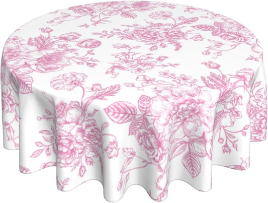 Pink Floral Tablecloth 70 Inch Round Vintage Chinoiserie Flower Table Cloth Spring Decorative Polyester Stain Resistance Round Table Cover for Party Picnic Kitchen Decoration Outdoor Indoor