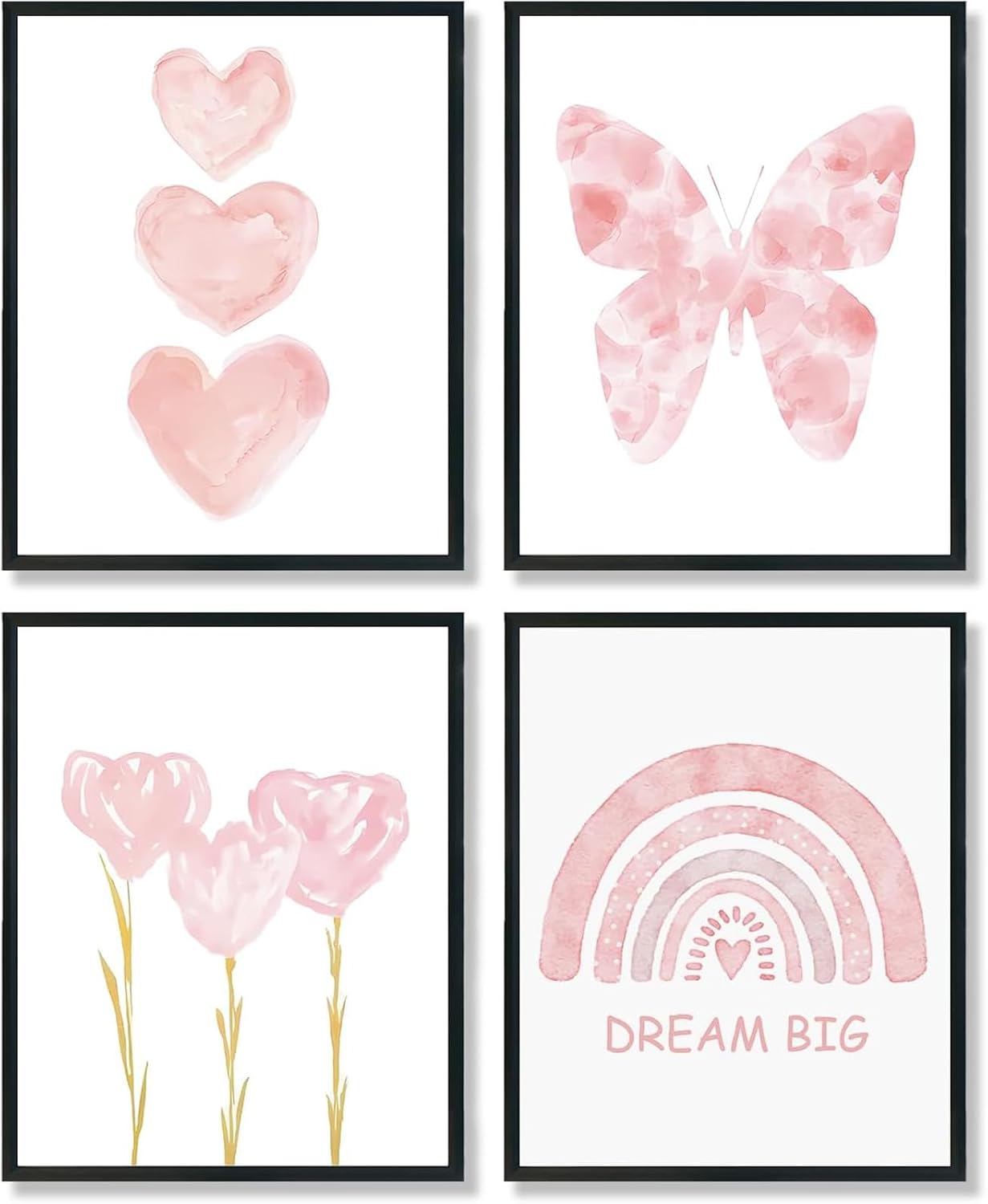 4 Pack Pink Diamond Art Kits for Adults, 5D Cute DIY Diamond Painting Kits for Beginner, Girly Diamond Dots Full Drill Crafts for Home Wall Decor for Teens Girls 12x16inPink Butterfly Rainbow Floral
