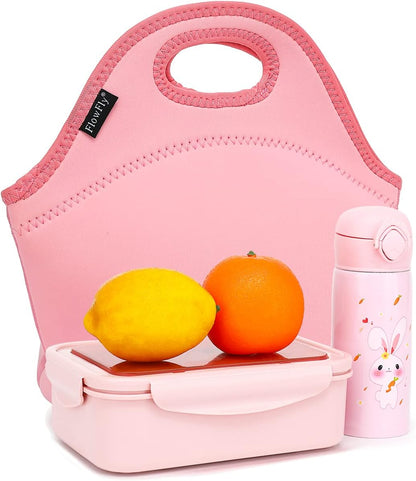 FlowFly Neoprene Kids Lunch box Insulated Soft Bag Mini Cooler Thermal Meal Tote Kit for Boys, Girls,Men,Women,School,Work, Office, Pink