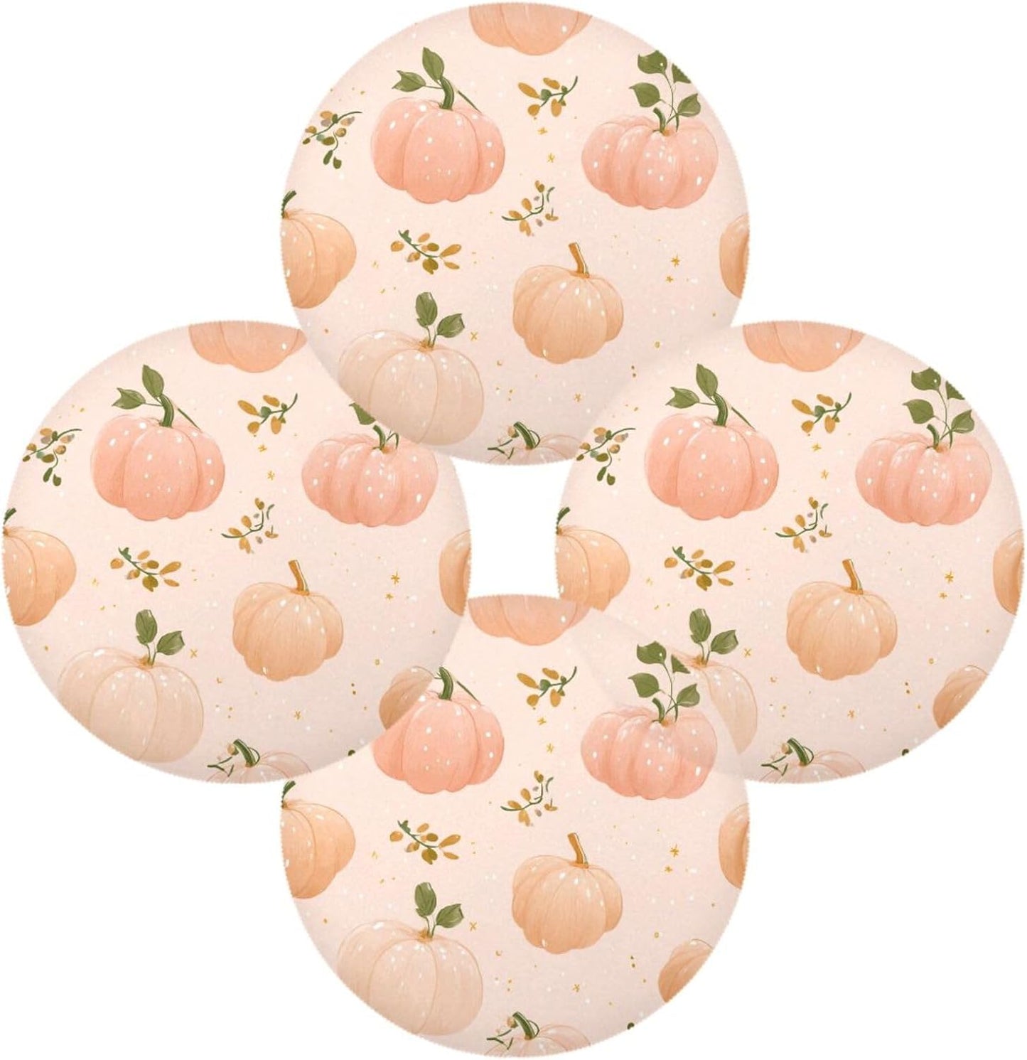 susiyo Round Placemats Set Autumn Pattern Peach Color Pumpkins 4 Pcs Fabric Table Mats for Dining Table