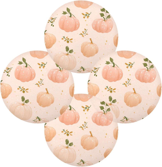 susiyo Round Placemats Set Autumn Pattern Peach Color Pumpkins 4 Pcs Fabric Table Mats for Dining Table