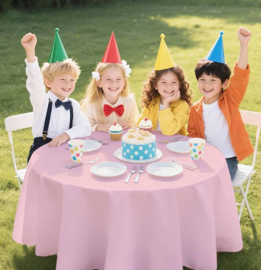SietDESEO 2 Pack Light Pink Tablecloth Round 84 x 84 Plastic Table Cover Waterproof Pink Table Cloth Disposable for Wedding Birthday Baby Shower Party Picnic Circle Tablecloth