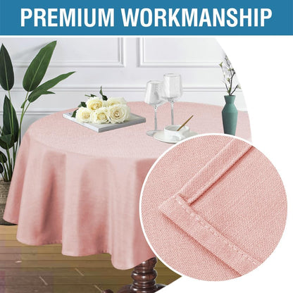 H.VERSAILTEX Linen Textured Table Cloths Round 70 Inch Premium Solid Tablecloth Spill-Proof Waterproof Table Cover for Dining Buffet Feature Extra Soft and Thick Fabric Wrinkle Free, Baby Pink