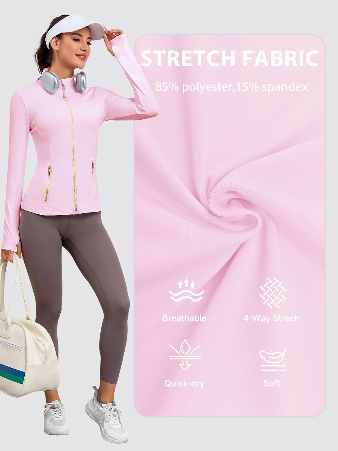 VUTRU Women Athletic Jacket Fitted Workout Running Zip Up Track Coat Layer with Thumb Holes Pockets for Yoga Gym Travel