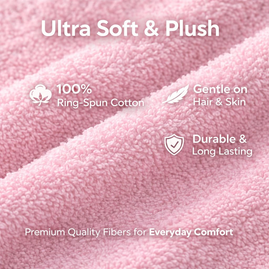 6 Pack Hair Towels 20”x38” – 100% Ring Spun Cotton Towels,Ultra Soft, Quick Dry & Highly Absorbent – Lightweight Towels for Bathroom, Hand, Gym, Salon & Home – Oeko-Tex Certified (Pink)