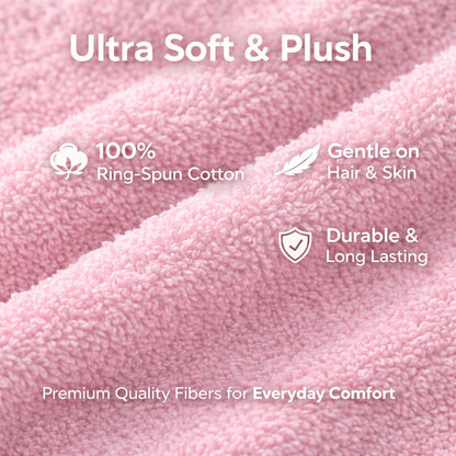 6 Pack Hair Towels 20”x38” – 100% Ring Spun Cotton Towels,Ultra Soft, Quick Dry & Highly Absorbent – Lightweight Towels for Bathroom, Hand, Gym, Salon & Home – Oeko-Tex Certified (Pink)