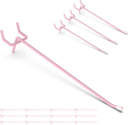 HUHOLE 50 Pack 6 Inch Pink Pegboard Hooks with Rubber Tips | Fits 1/8 and 1/4 Inch Pegboards, 20 lb Capacity Metal Hangers for Craft Room, Nursery, Garage and Retail Display