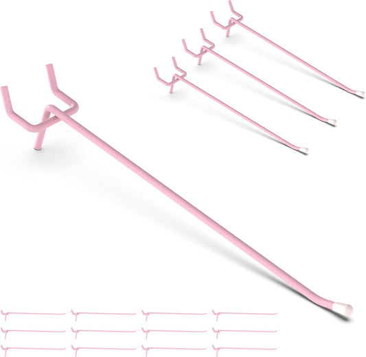 HUHOLE 50 Pack 6 Inch Pink Pegboard Hooks with Rubber Tips | Fits 1/8 and 1/4 Inch Pegboards, 20 lb Capacity Metal Hangers for Craft Room, Nursery, Garage and Retail Display