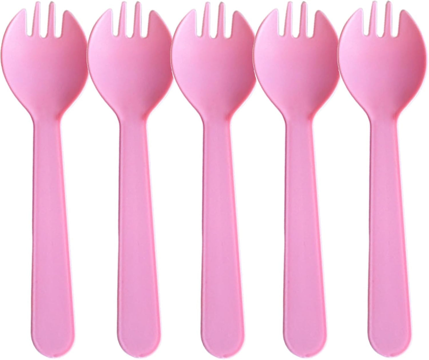 100PCS Disposable Plastic Sporks, Individually Wrapped Forks for Ice Cream, Cake, 4.2 Inch Mini Spoons and Sporks for Desserts, Yogurt, Fruit, Salad （Pink）