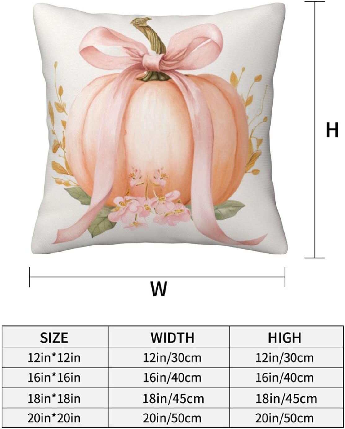 Pastel Peach Pumpkin Large Pink Bow Throw Pillows Covers, Couch Sofa Pillow Cases,Zipper Bedding Cushion Cases for Living Room,18x18 Inch