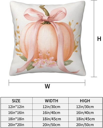 Pastel Peach Pumpkin Large Pink Bow Throw Pillows Covers, Couch Sofa Pillow Cases,Zipper Bedding Cushion Cases for Living Room,18x18 Inch
