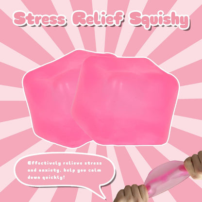Jumbo 7cm/2.75in Ice Cube Squishy Squeeze Toy – Slow Rising Sensory Fidget Block for Kids Ages 3+ & Adults | Soft BPA-Free Desk Toy for Classroom, Office & Party Favors(Pink)