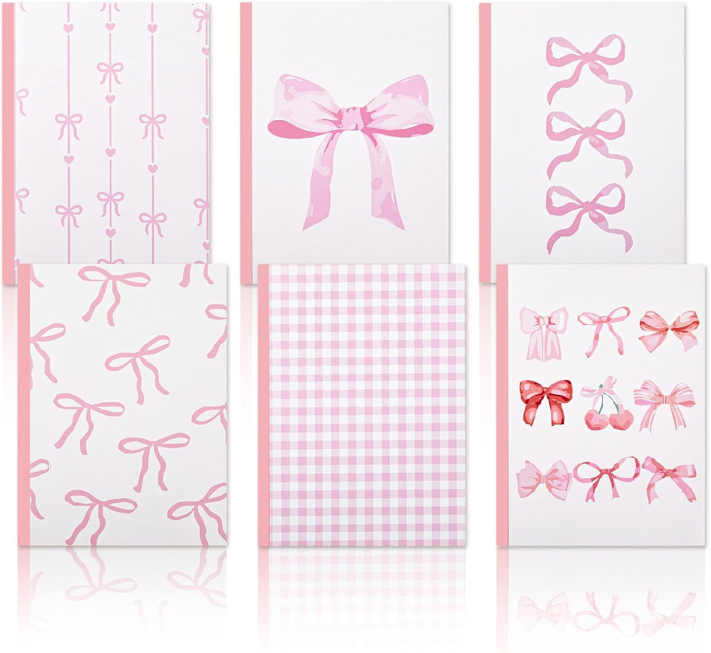 6 Pcs Pink Bow Composition Notebooks Bundle, Cute Girly Aesthetic College Ruled Journal, Back to School Gift for Teacher, Student, First Day of School Favors, 7-1/2" x 10" Journals, 110 Pages Per Book