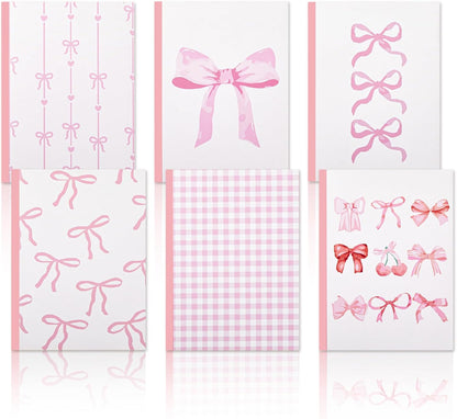 6 Pcs Pink Bow Composition Notebooks Bundle, Cute Girly Aesthetic College Ruled Journal, Back to School Gift for Teacher, Student, First Day of School Favors, 7-1/2" x 10" Journals, 110 Pages Per Book