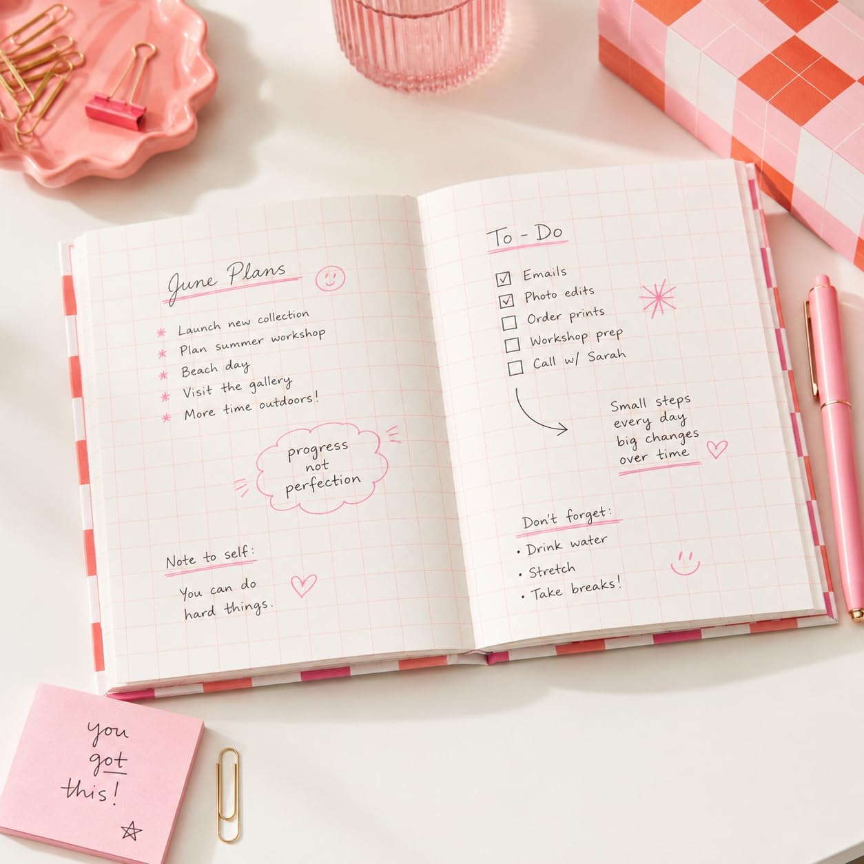 Pearhead Pink & Orange Star Cutout Hardcover Graph Notebook, 6.25x8.25 Grid Journal for Bullet Journaling, Planning & School Notes, 200 Pages