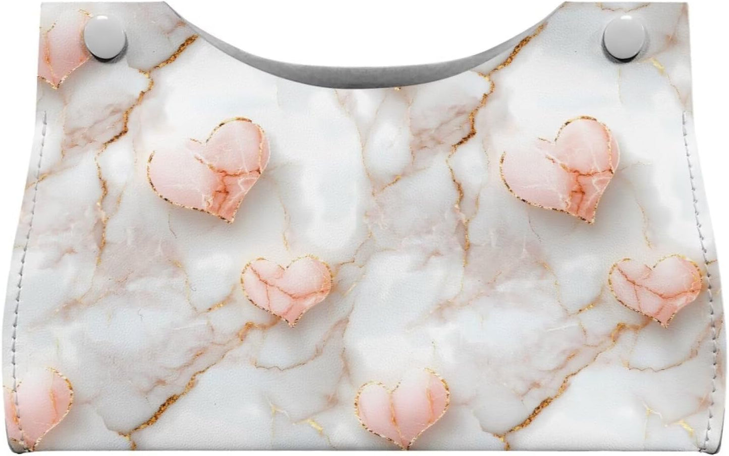 Pink Marble Heart Long PU Leather Tissue Box Cover - Classic Elegant Triangle Tissue Box Holder Decorative, Rectangle Tissue Box Holder, Tissue Holders Decorative