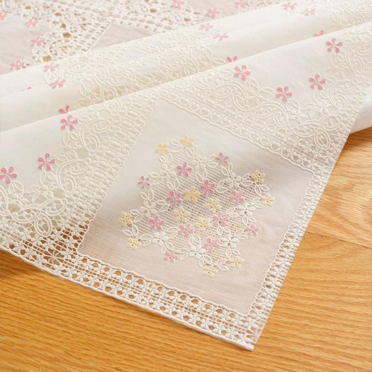 Rectangle Tablecloth Plastic Lace Tablecloth Waterproof Oil-Proof Vinyl Table Cover for Indoor/Outdoor Use, Beige and Pink, 47x63 Inch
