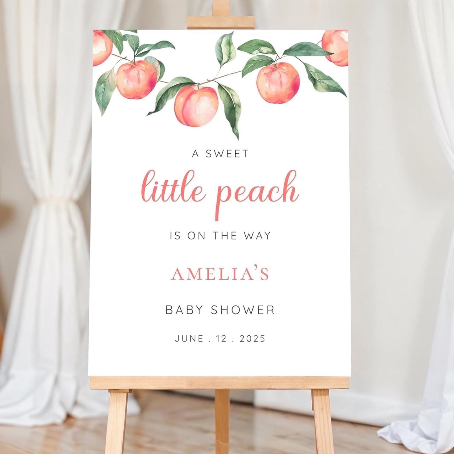 Custom Peach Baby Shower Welcome Sign Soft Peach Floral Theme Decor, Sweet Summer Fruit Party Entrance Sign, Elegant Garden Celebration Sign, Fresh Baby Shower Welcome Sign, Charming Peach Party Sign