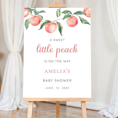 Custom Peach Baby Shower Welcome Sign Soft Peach Floral Theme Decor, Sweet Summer Fruit Party Entrance Sign, Elegant Garden Celebration Sign, Fresh Baby Shower Welcome Sign, Charming Peach Party Sign