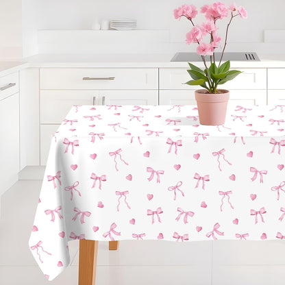 Pink Bow Tablecloth Cute Bow Knot Fabric Table Cloth Girl Coquette Party Decoration Pink Bowknot Washable Rectangle Table Cover for Women Bachelorette Engagement Party Home Kitchen Decor 60 x 104 Inch