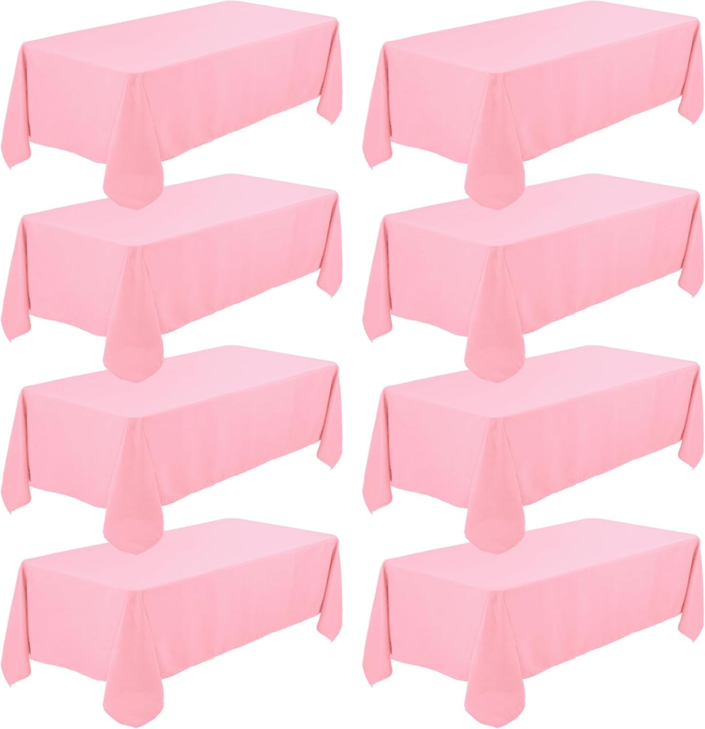 8 Pack Premium Pink Tablecloth 60 x 102 Inch, Rectangle Table Clothes for 6 Foot Rectangle Tables Washable Polyester Fabric Table Covers for Wedding Party Reception Banquet Buffet