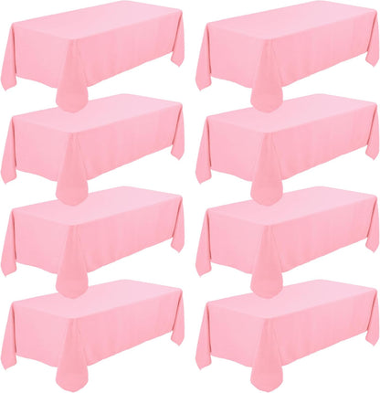 8 Pack Premium Pink Tablecloth 60 x 102 Inch, Rectangle Table Clothes for 6 Foot Rectangle Tables Washable Polyester Fabric Table Covers for Wedding Party Reception Banquet Buffet