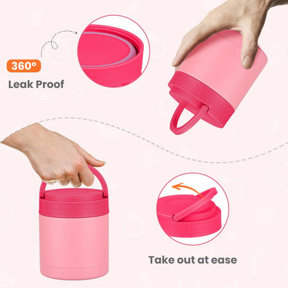 HWONMTE 10.5oz Soup Thermo for Hot Food Kids Adults Insulated Food Jar with Handle Width Mouth Leak Proof Food Containers Stainless Steel Lunch Box for Office School Travel Outdoors (Pink)