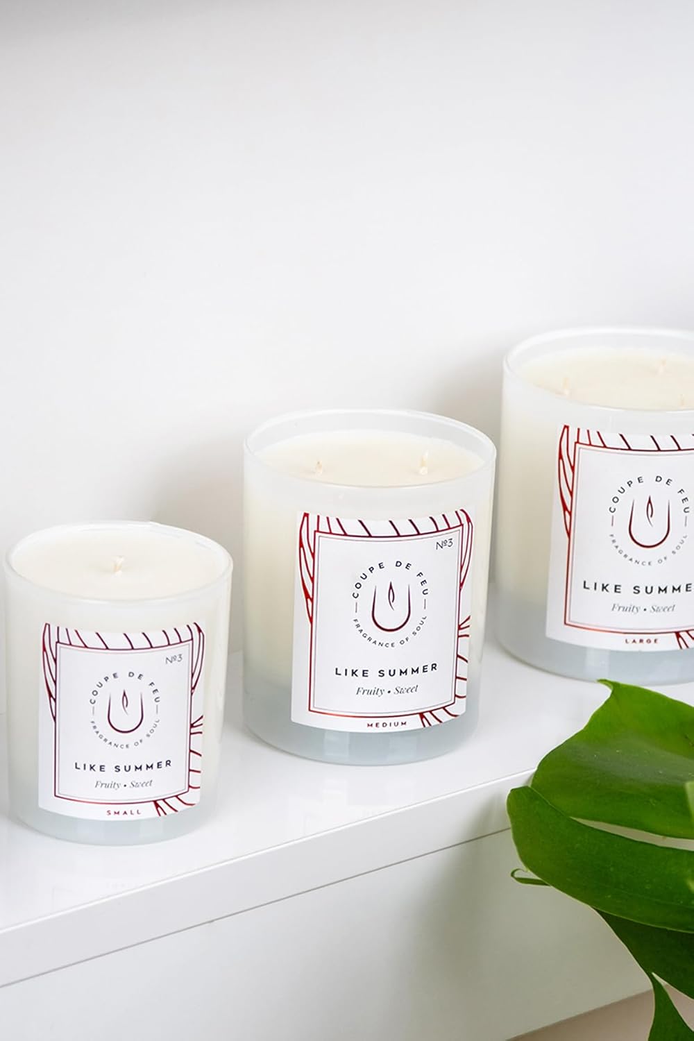 Scented Candle Medium Glass Jar White Peach Scent 5 Piece Set Home Decor Aromatherapy Relaxation Gift - White, One Size