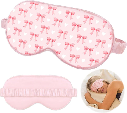 Pink Bow Sleep Mask for Women, Pink Sleep Mask, Night Masks for Sleeping for Women, Double Layer Silk Filling and Elastic Strap, Travel and Nap, Soft Eye Cover Eyeshade