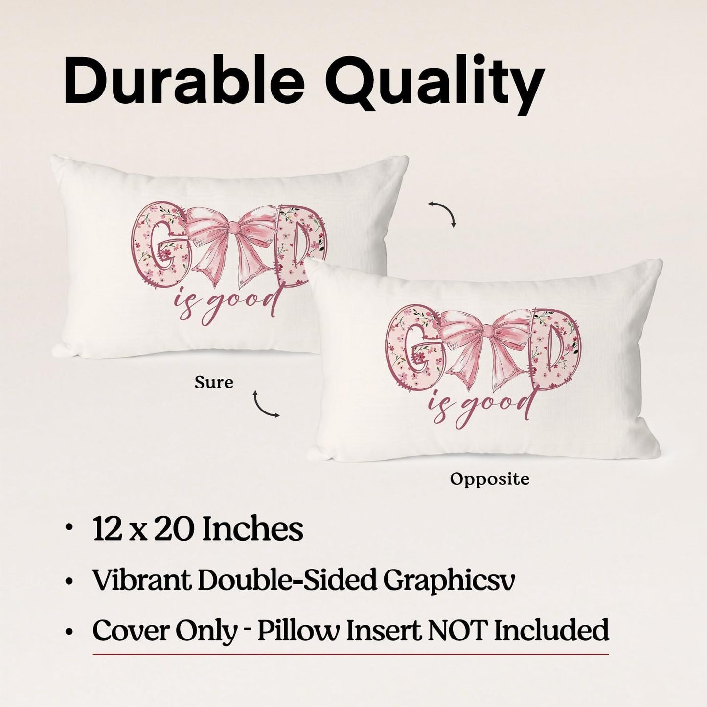 QIYUHOY Coquette Pink Bow Christian Throw Pillow Cover 12x20, Christian Gifts for Women, God is Good Bible Verse Religious Preppy Bow Pillow Case Decor for Girly Room Bedroom Dorm Apartment