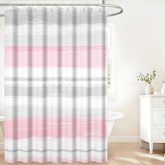 Abstract Pink Grey Shower Curtain Modern Striped Aesthetic Minimalist Geometric Bathroom Curtain for Girl Women Watercolor Painting Waterproof Fabric Shower Curtains Set with Hooks,72x72inch