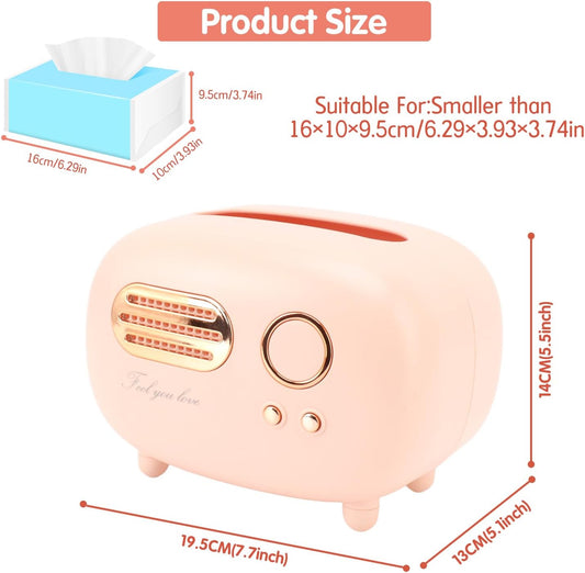 19.5cm/7.7in Retro Radio Tissue Box Cover, Vintage Radio Tissue Holder Dispenser Napkin Case Table Decor for Bathroom, Living Room, Bedroom, Home Decoration(Pink)