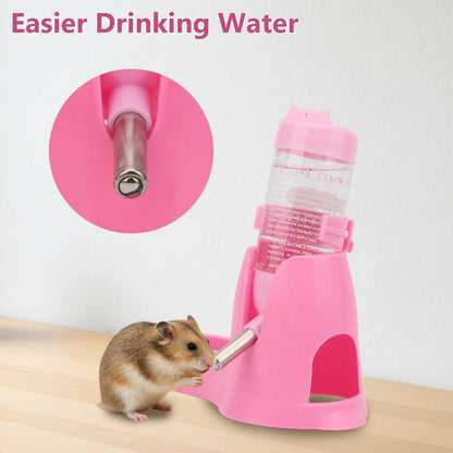Litewoo 3 in 1 Hamster Water Bottle Small Animal Water Bottle with Food Container Base Hut Hanging Pet Automatic Feeding Drinking Dispenser for Dwarf Hamster Rats Mouse Gerbil Mice