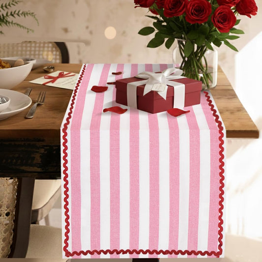 Folkulture Table Runner 108 inches Long | 100% Cotton, Machine Washable Pink & White Farmhouse Table Runner for Dining Room Décor, Pride Decorations | Striped Table Runner for Dinner Party
