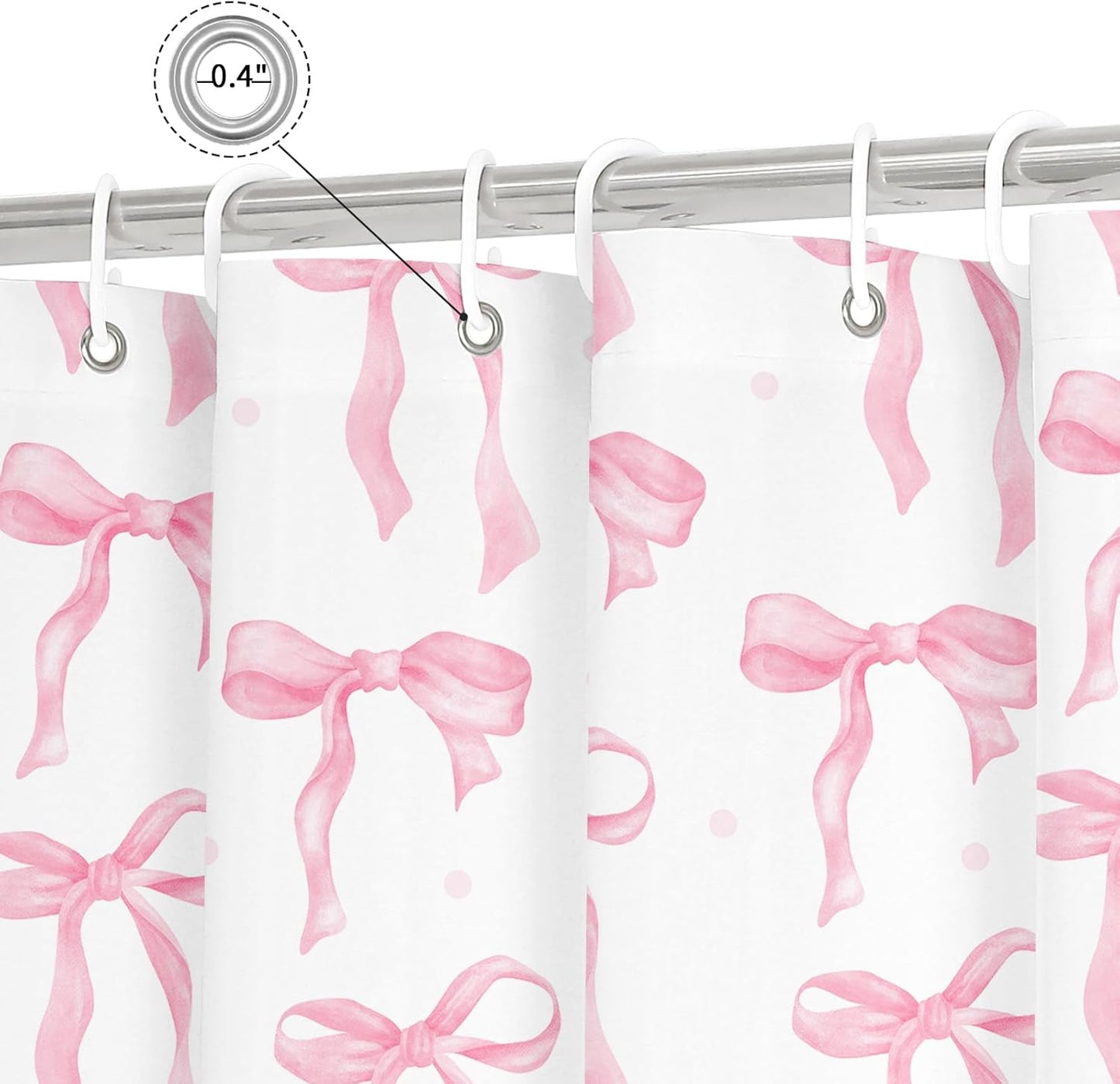 Litabel Cute Bow Shower Curtain, Pink Aesthetic Bowknot Shower Curtain for Bathroom, Modern Minimalist White Waterproof Fabric Shower Curtain Set, 72x72 Inch