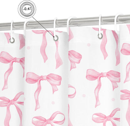 Litabel Cute Bow Shower Curtain, Pink Aesthetic Bowknot Shower Curtain for Bathroom, Modern Minimalist White Waterproof Fabric Shower Curtain Set, 72x72 Inch