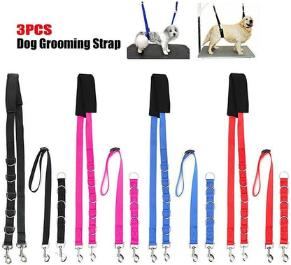 Adjustable Pet Grooming Belly Strap with D-Rings for Dog Bathing and Hair Cutting, 3-Piece Traction Belt Set, Universal Size(Pink)