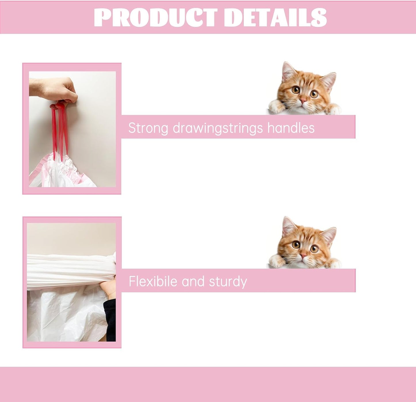 30 Count 37" x 18" Cat Litter Box Liners Large Drawstring Cat Litter Bags Pink Pan Liners for Pet Litter Tray