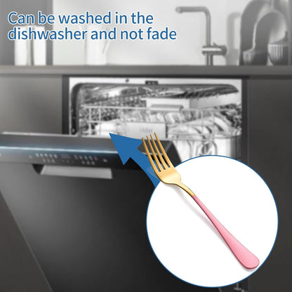Dinner Forks,24 Pieces Pink and Gold 18/0 Stainless Steel Silverware Forks,Table Forks,Flatware Forks,8 Inches,Mirror Polish & Dishwasher Safe,Use for Home,Kitchen or Restaurant