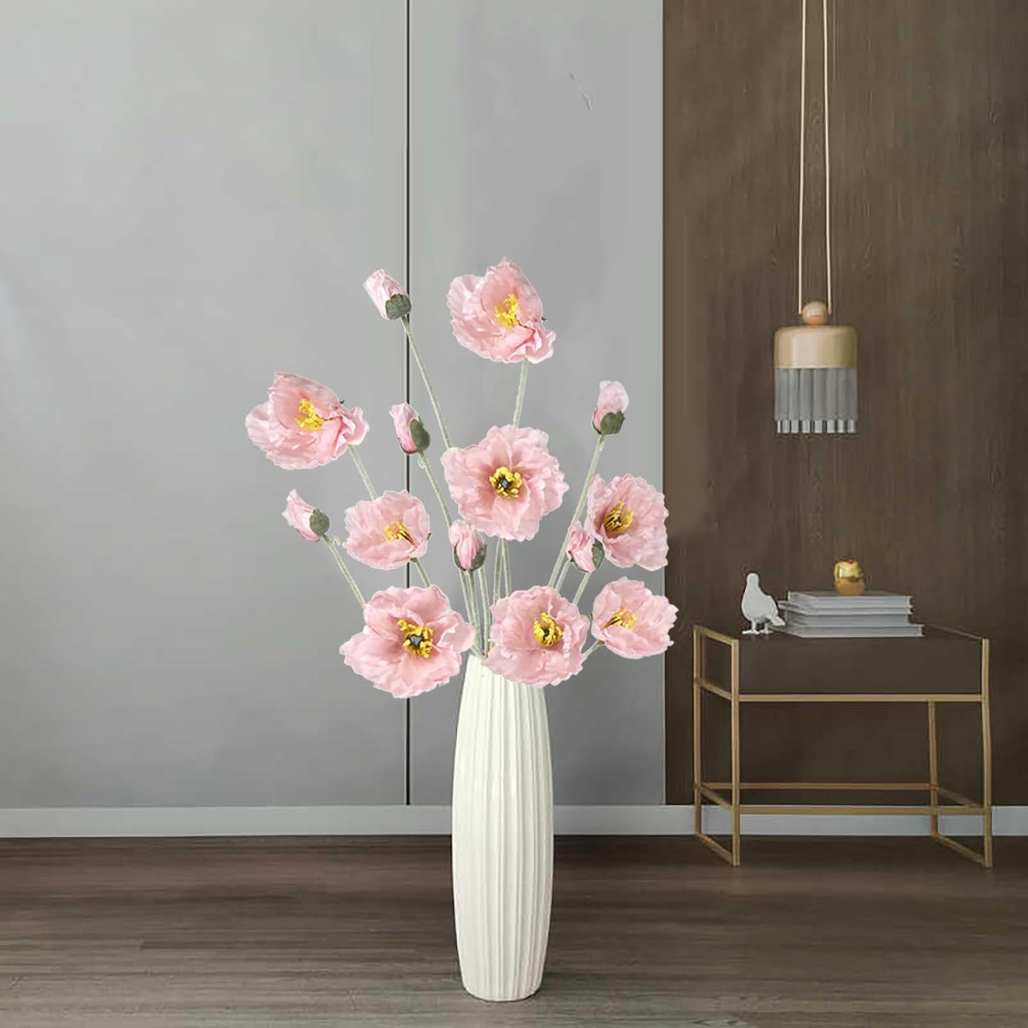 Poppy Flowers Artificial,6PCS Pink Silk Poppies 35.43in Fake Long Stem Flowers for Tall Vase Wedding Party Home Decor(Light Pink)