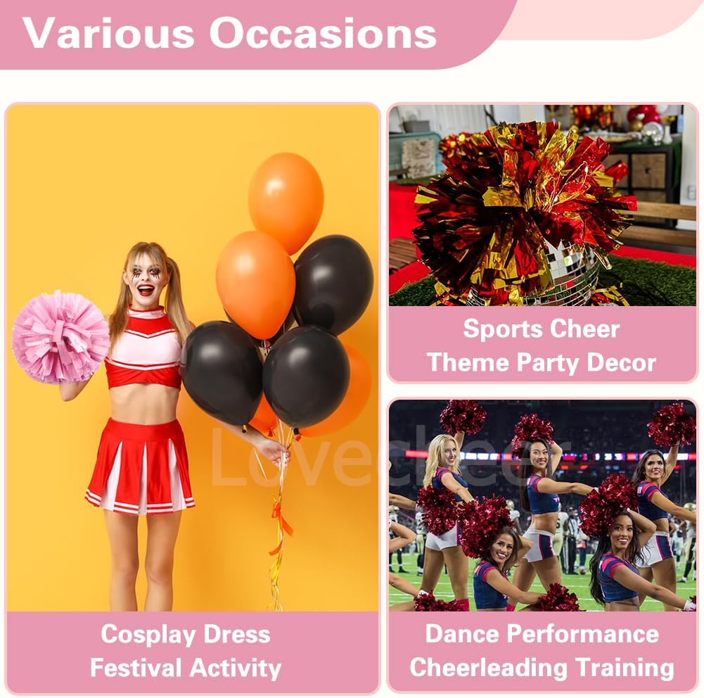 Lovecheer 5PCS Pom Poms Cheerleading with Mini Pompoms Hair Ropes Cheerleader Costume Gifts Wrist Decor for Sports Basketball Hockey Football Team Spirits Dance