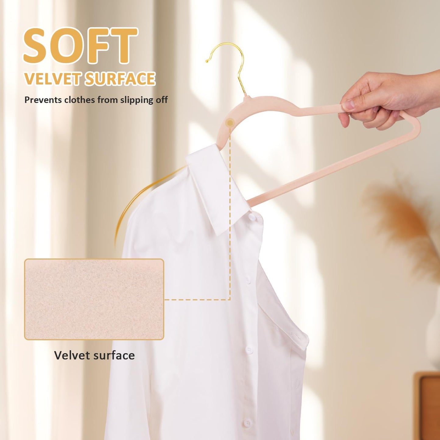 Velvet Hangers 60 Pack Heavy Duty - Slim, Non-Slip, Space Saving Hangers with 360° Swivel Gold Hook for Suit, Pants, Coats, Shirts & More - Pink