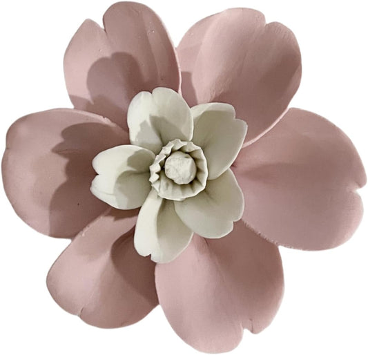 Peach Blossom, 3.55" Ceramic Flower Wall Art Décor, Artificial Flower Wall Sculpture，Handcrafted 3D Hanging Porcelain Flowers for Home，Hallway，Living Room (Pink)
