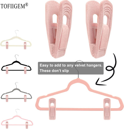 TOFIIGREM Light Pink Velvet Hangers Clips 20 PCS, Non-Slip Velvet Clip for Pant Skirt Velvet Hangers, Strong Flocking Hangers Clips